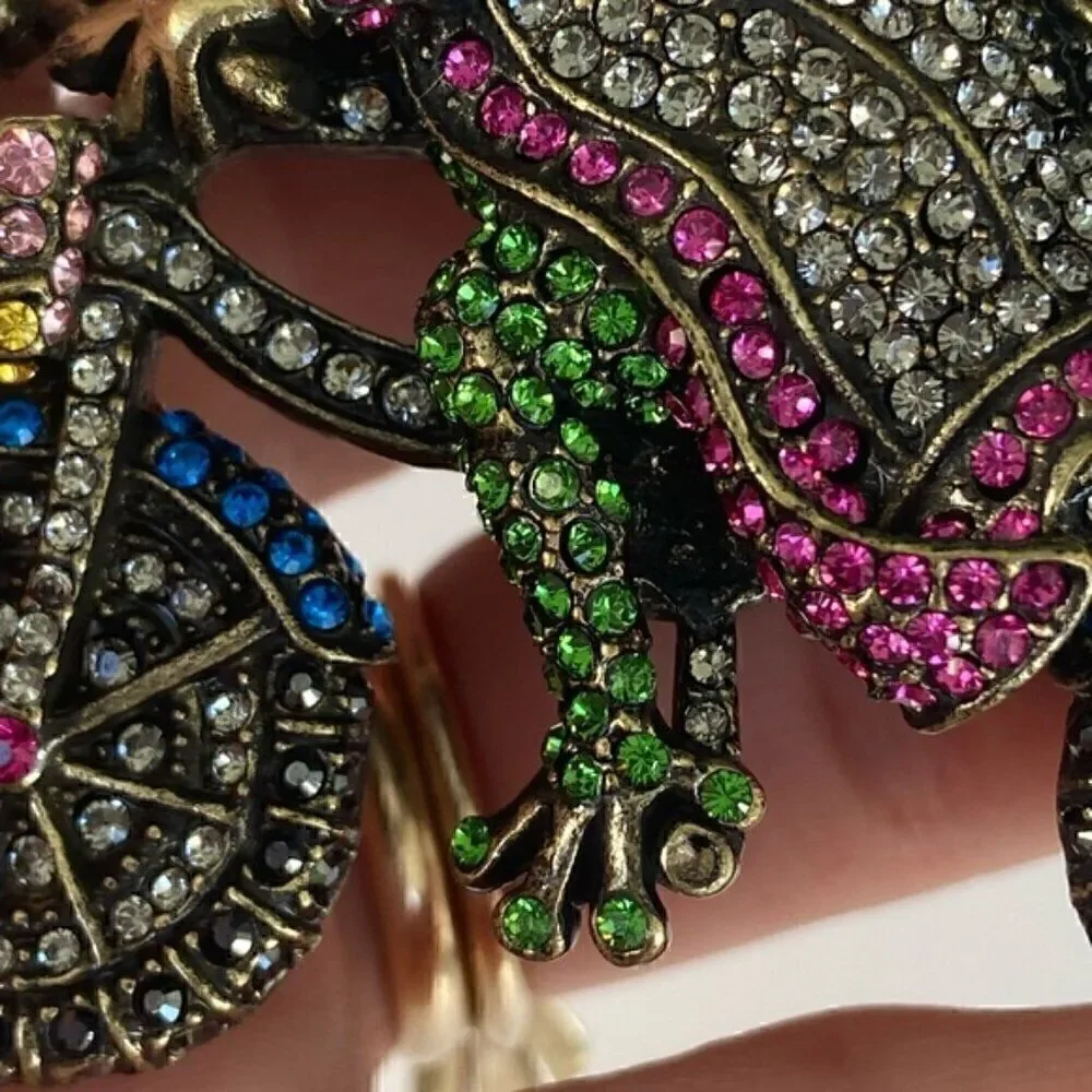 Brooch, frogs on bicycle, Swarovski Crystals Rhinestone
